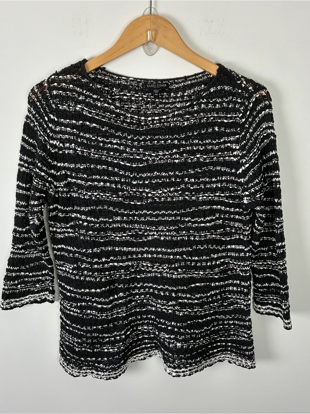 Eileen Fisher Black/White Crochet Boatneck Sweater Coastal Indie Sleeze PM